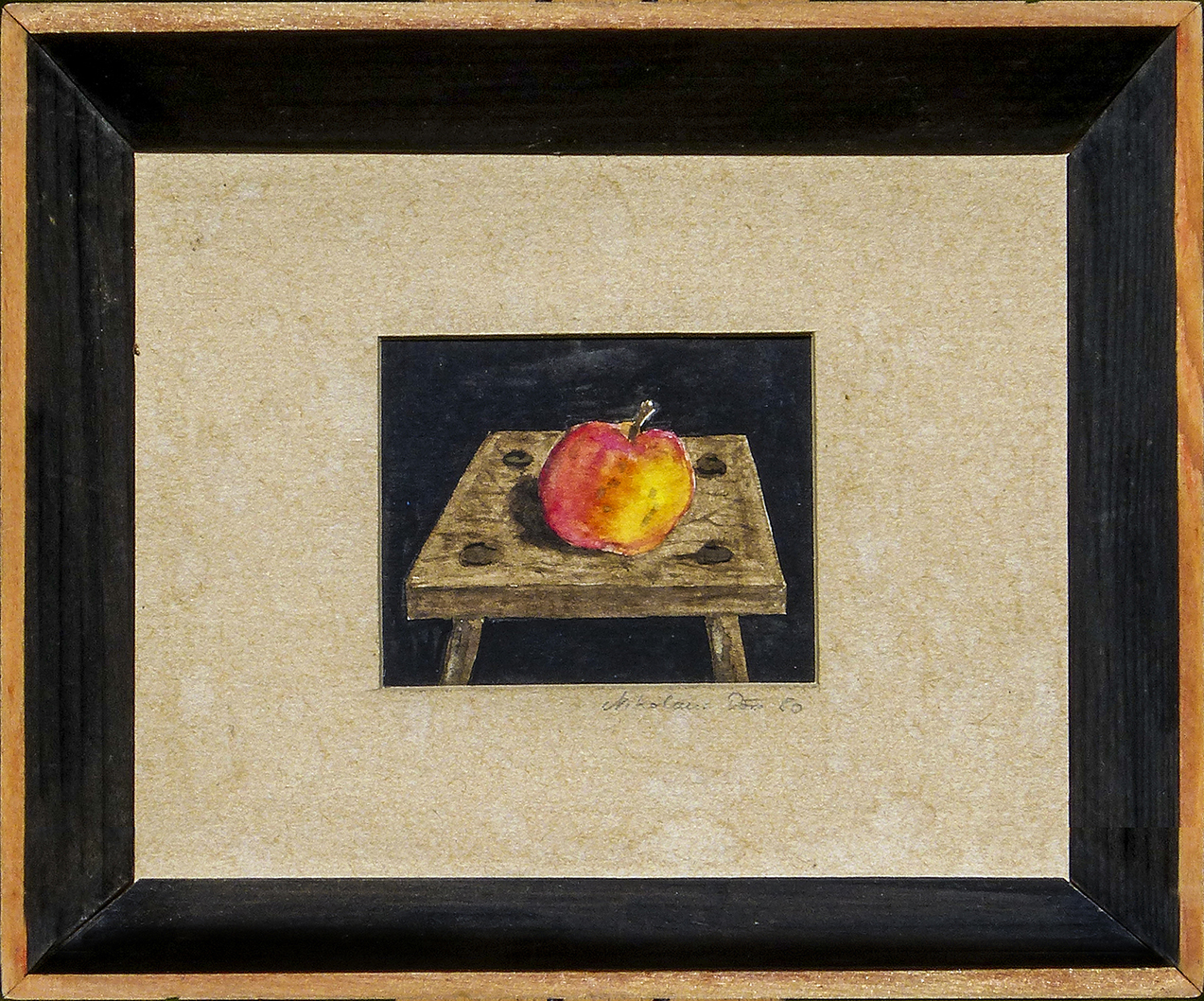 Schemel mit Apfel 1980 - Aquarell 5x6cm - verkauft / sold