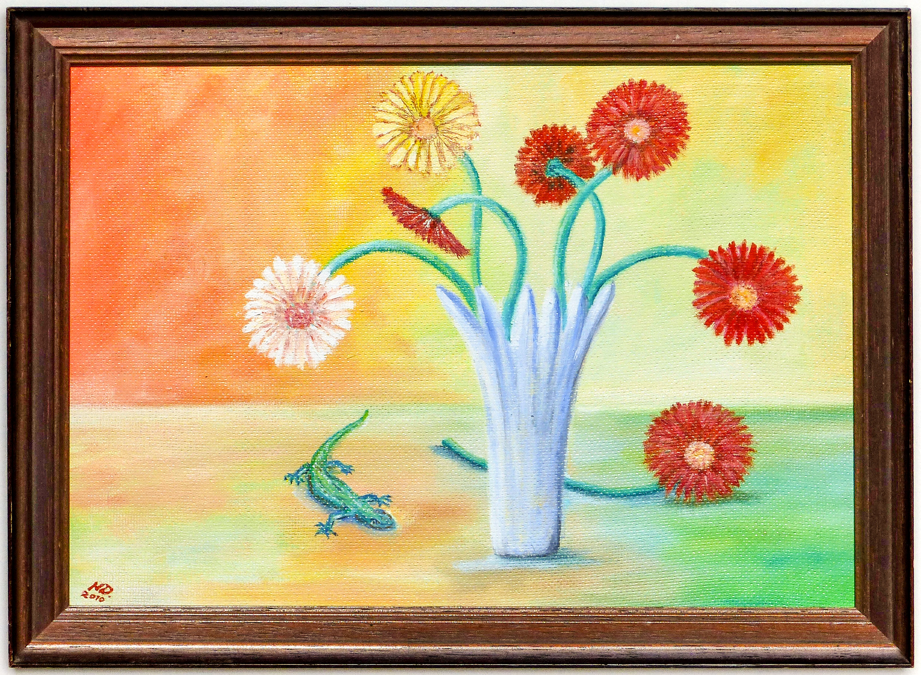 Stillleben mit Gerbera u. Eidechse 2010 - 40x30 cm - oil on wood 